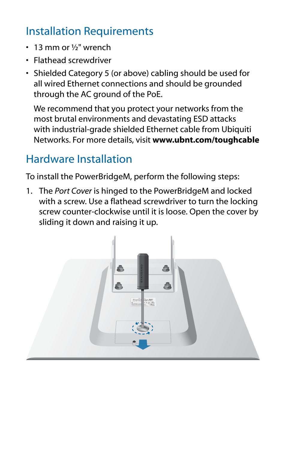 Installation requirements, Hardware installation | Ubiquiti Networks PowerBridgM User Manual | Page 5 / 24