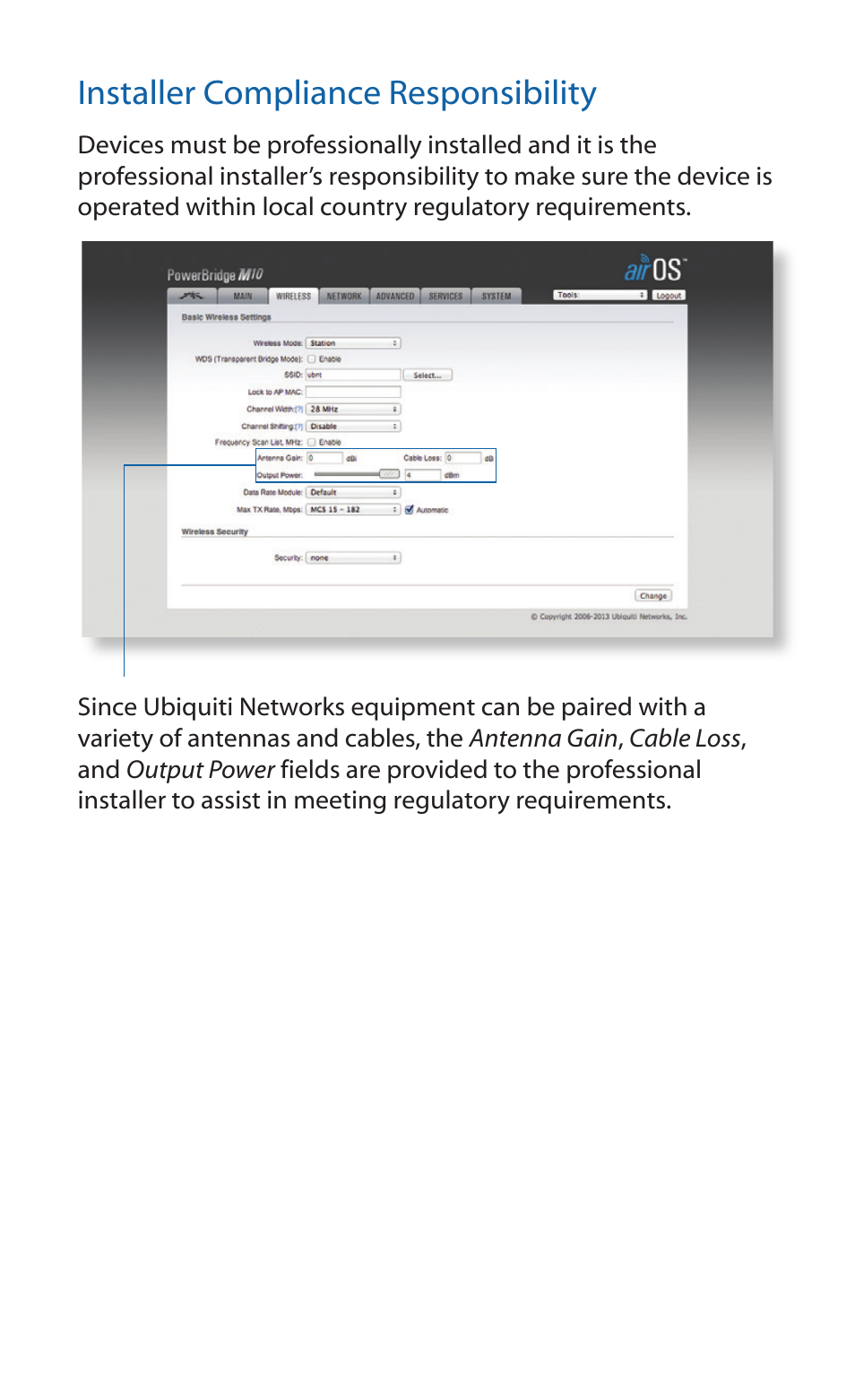 Installer compliance responsibility | Ubiquiti Networks PowerBridgM10 User Manual | Page 13 / 24