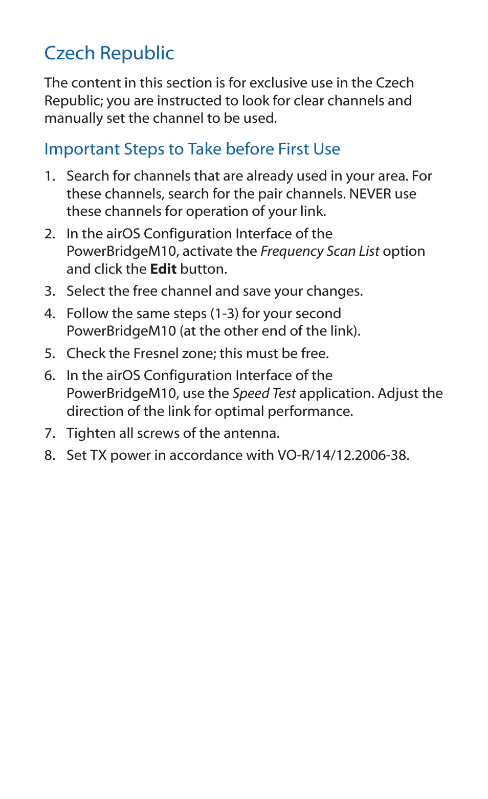 Czech republic | Ubiquiti Networks PowerBridgM10 User Manual | Page 14 / 24