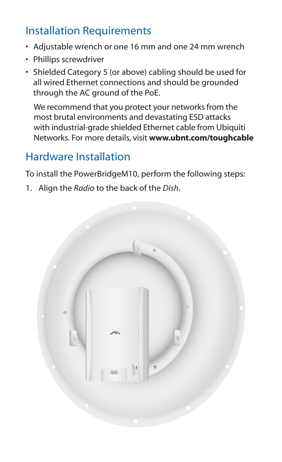 Installation requirements, Hardware installation | Ubiquiti Networks PowerBridgM10 User Manual | Page 3 / 24