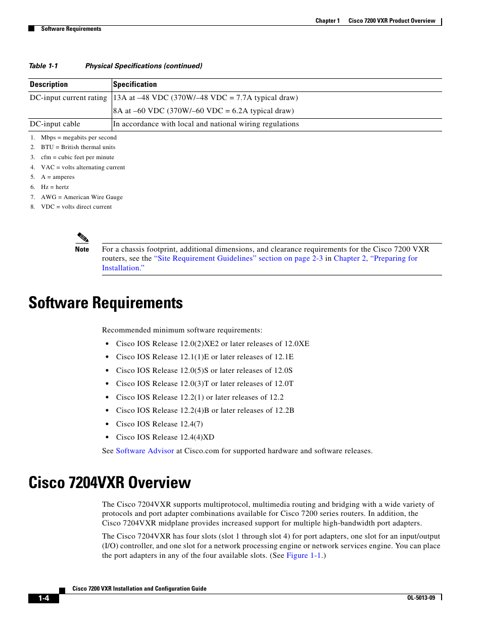 Software requirements, Cisco 7204vxr overview | Cisco 7200 VXR User Manual | Page 4 / 64