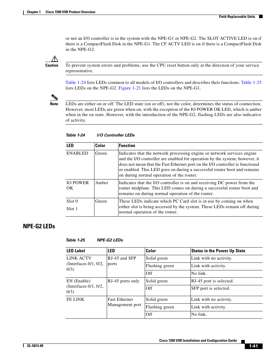 Npe-g2 leds | Cisco 7200 VXR User Manual | Page 41 / 64