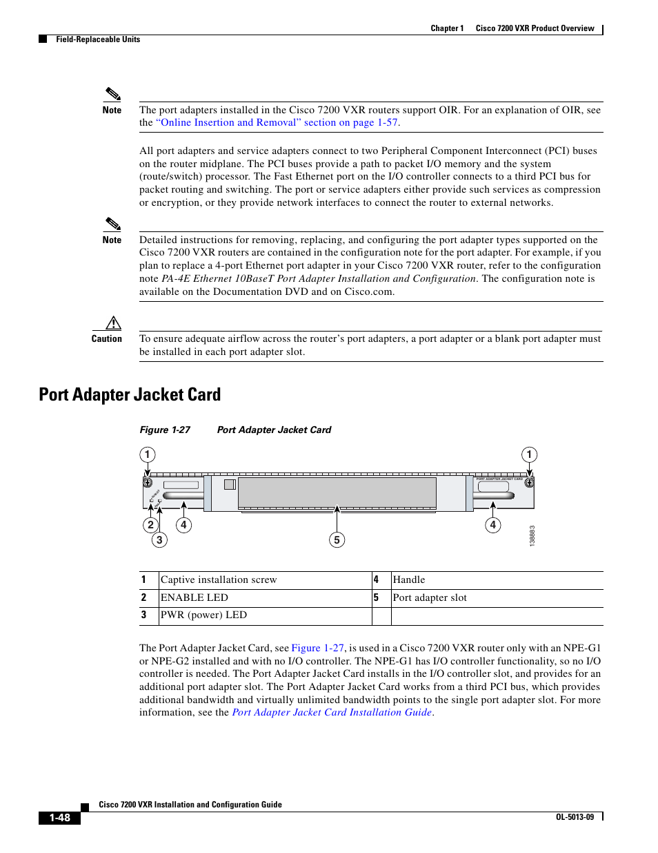 Port adapter jacket card | Cisco 7200 VXR User Manual | Page 48 / 64