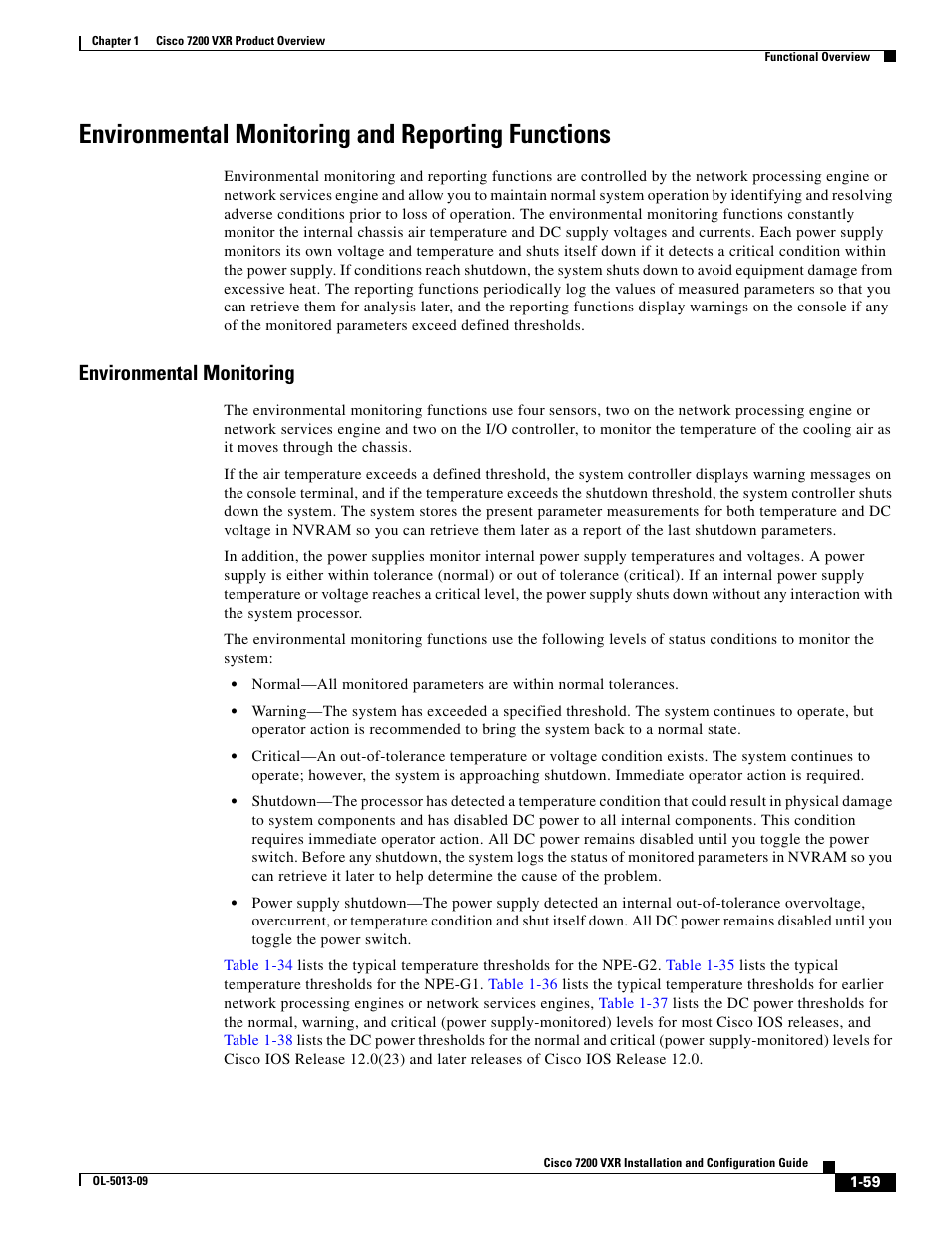 Environmental monitoring and reporting functions, Environmental monitoring | Cisco 7200 VXR User Manual | Page 59 / 64