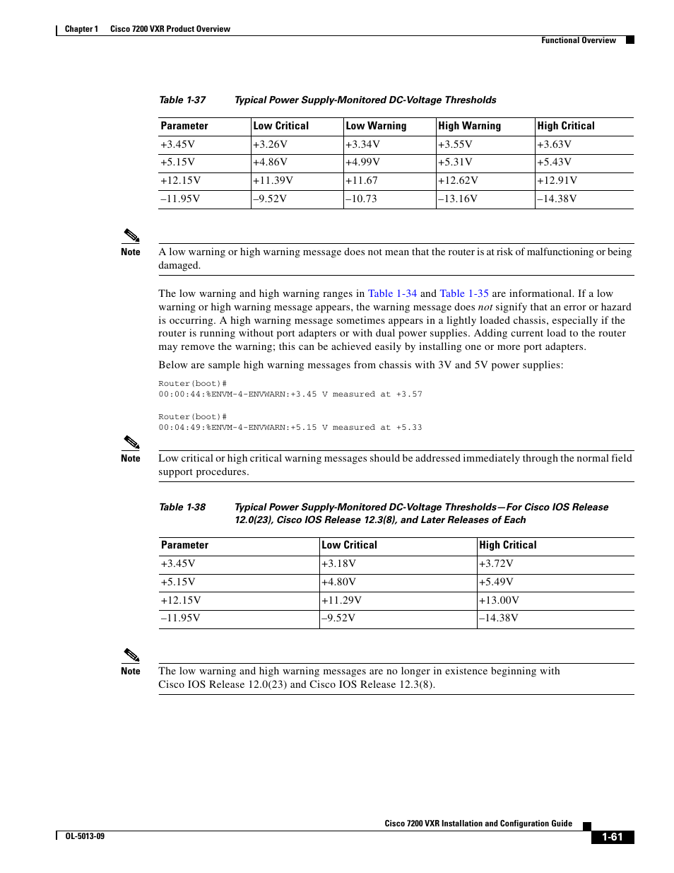 Table 1-37, Table 1-38 | Cisco 7200 VXR User Manual | Page 61 / 64