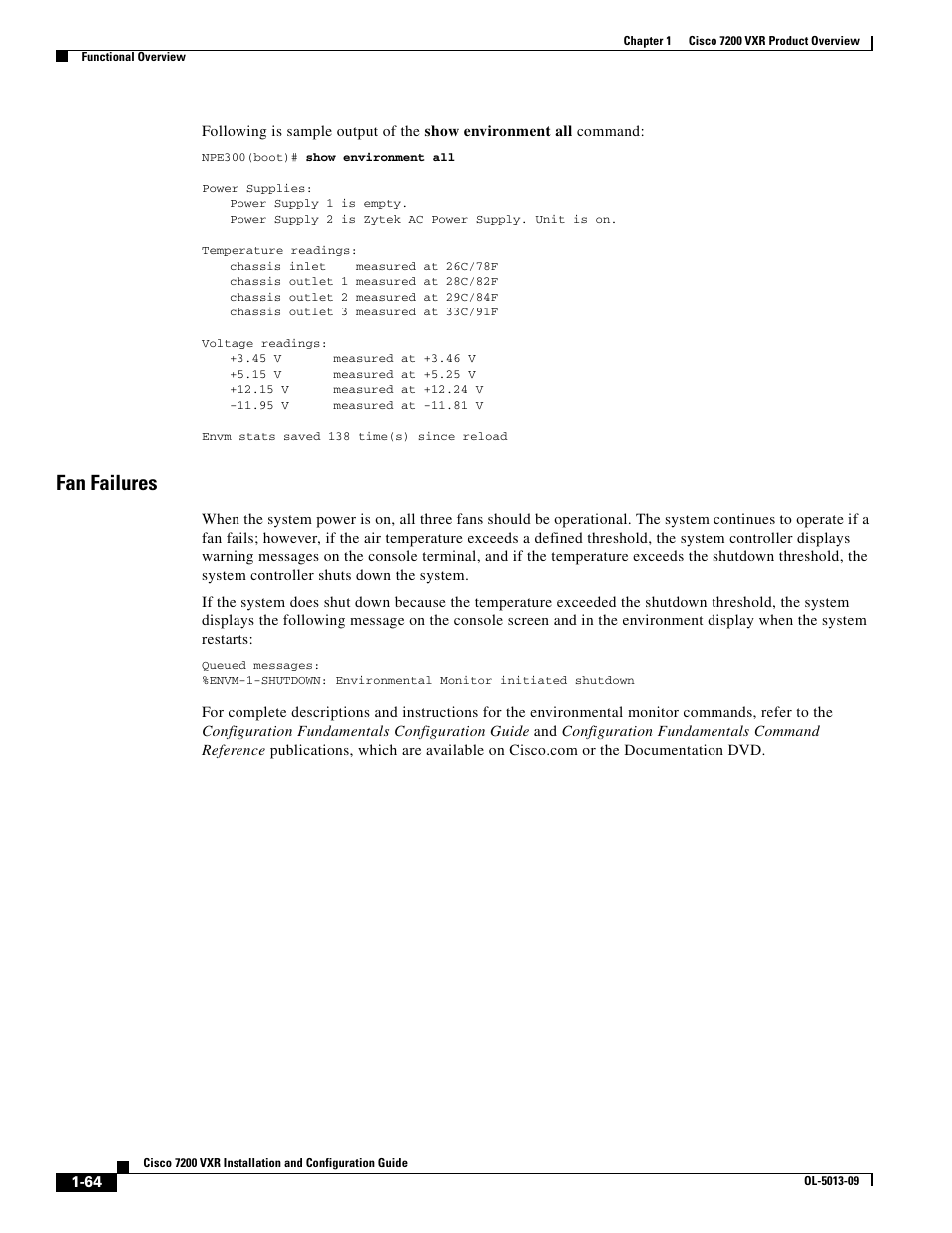 Fan failures | Cisco 7200 VXR User Manual | Page 64 / 64