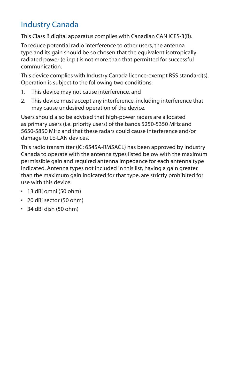 Industry canada | Ubiquiti Networks Rockeac User Manual | Page 18 / 24