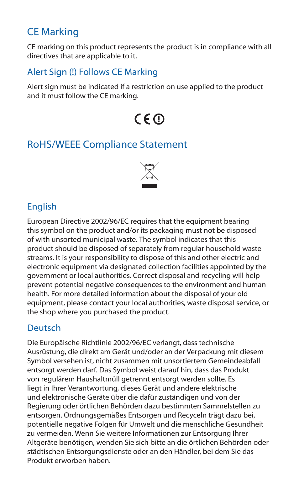 Ce marking, Rohs/weee compliance statement | Ubiquiti Networks Rockeac User Manual | Page 20 / 24