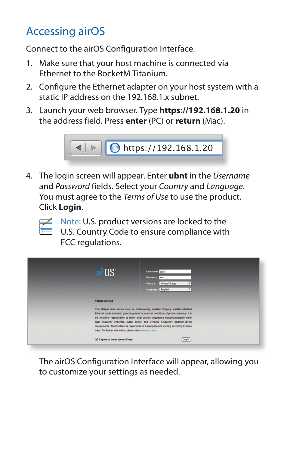 Accessing airos | Ubiquiti Networks RockeM User Manual | Page 12 / 28