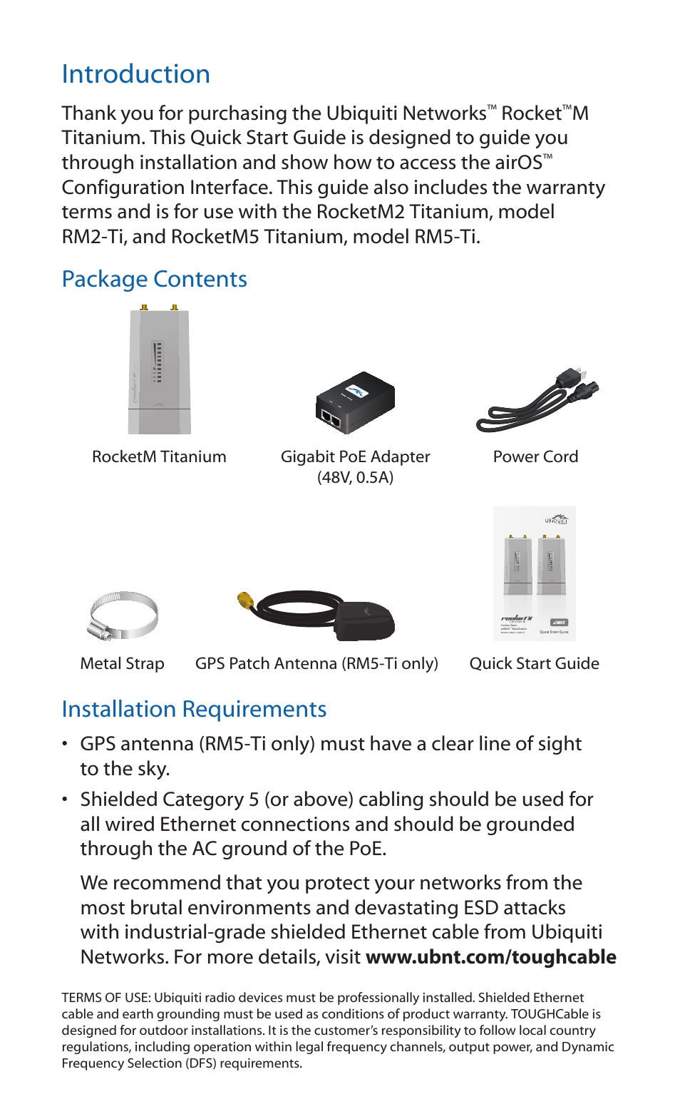 Introduction, Package contents, Installation requirements | Ubiquiti Networks RockeM User Manual | Page 2 / 28