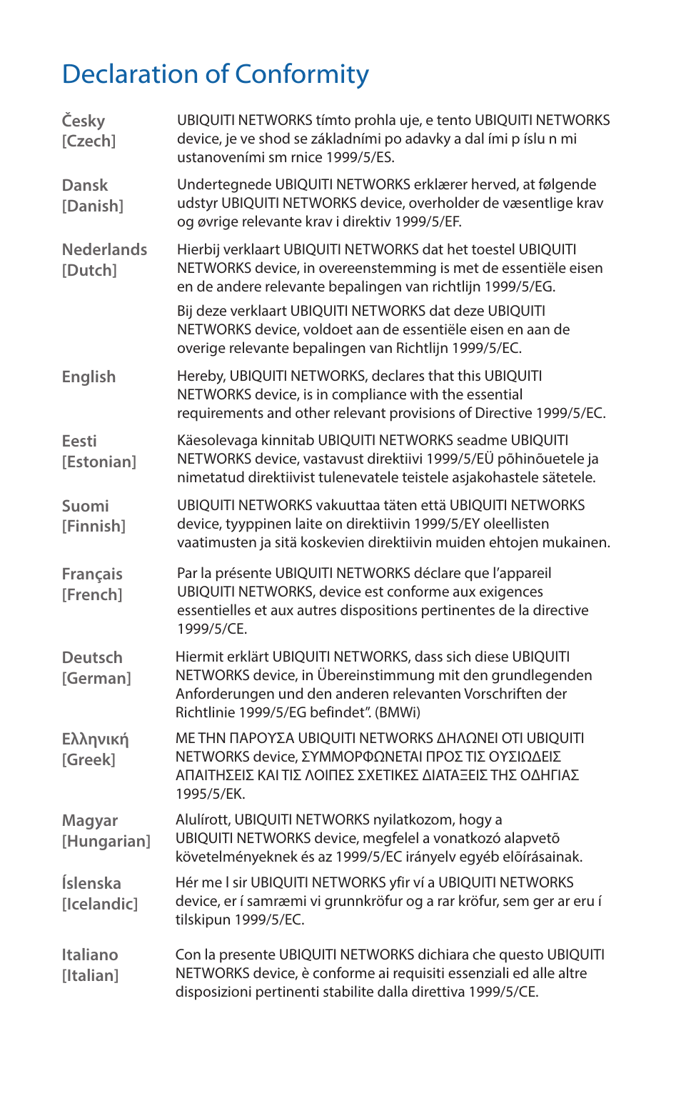 Declaration of conformity | Ubiquiti Networks RockeM User Manual | Page 26 / 28