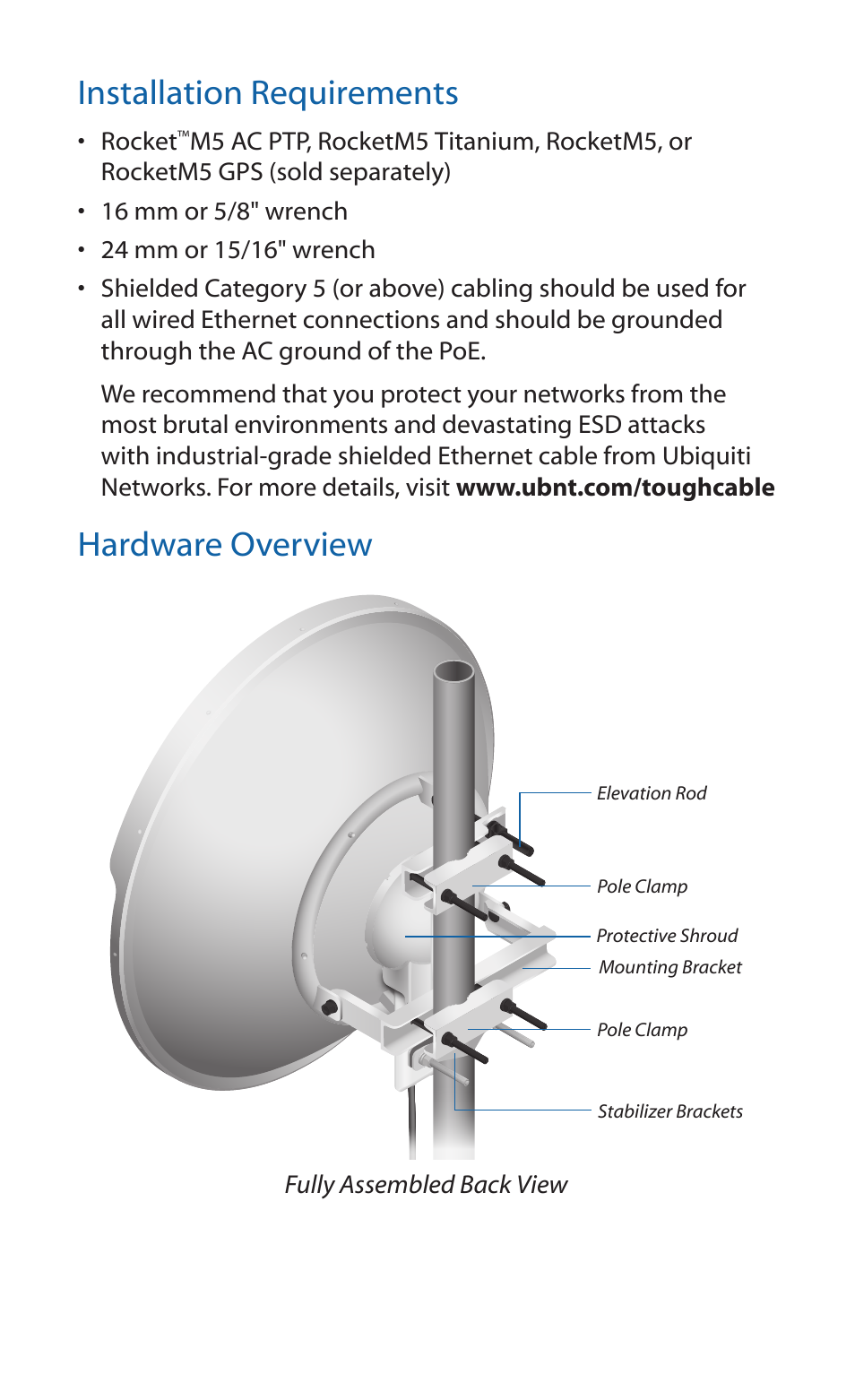 Installation requirements, Hardware overview | Ubiquiti Networks RocketDis ac Antenna User Manual | Page 3 / 24