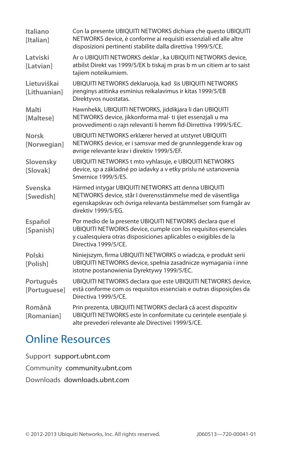 Online resources | Ubiquiti Networks RocketDis Antenna User Manual | Page 20 / 20