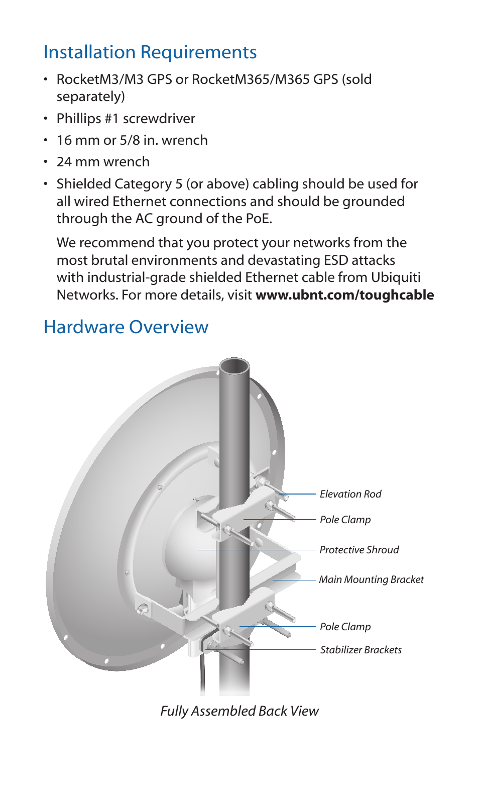 Installation requirements, Hardware overview | Ubiquiti Networks RocketDis Antenna User Manual | Page 3 / 20