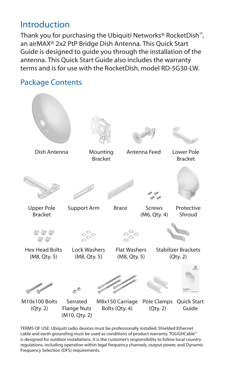 Introduction, Package contents | Ubiquiti Networks RocketDis LW User Manual | Page 2 / 24