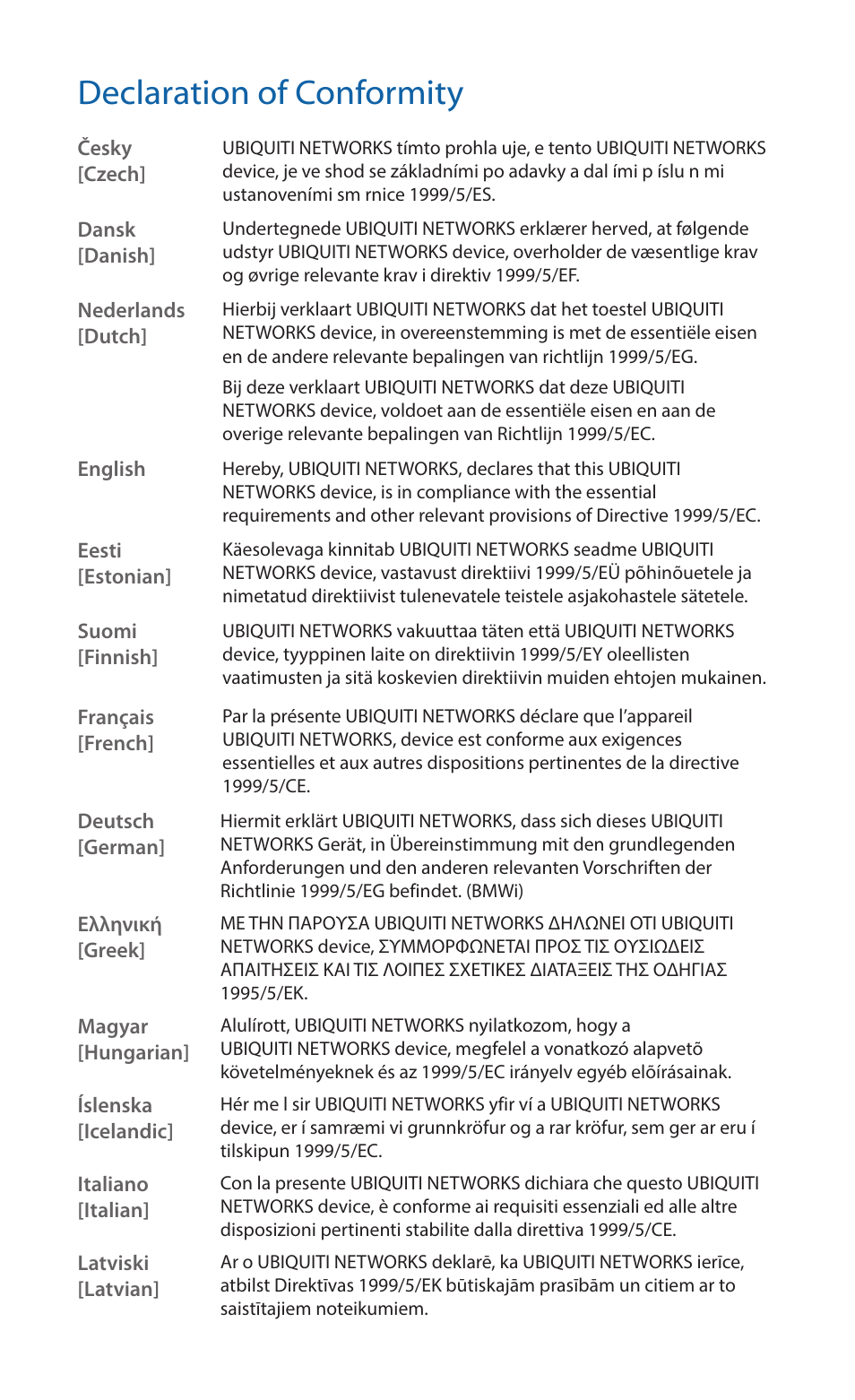 Declaration of conformity | Ubiquiti Networks RocketDis LW User Manual | Page 22 / 24