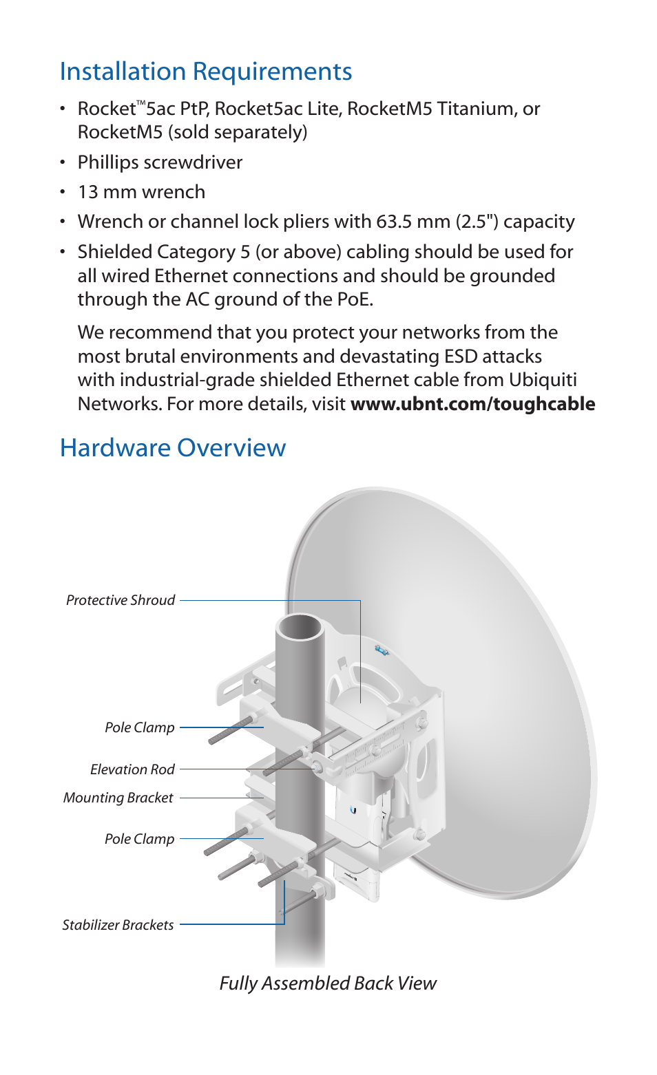 Installation requirements, Hardware overview | Ubiquiti Networks RocketDis LW User Manual | Page 3 / 24