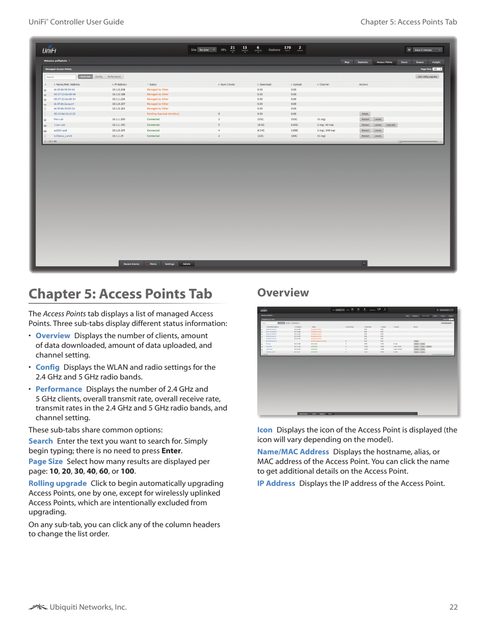 Chapter 5: access points tab, Overview, Chapter 5 | Access points tab | Ubiquiti Networks UniF AP AC Outdoor User Manual | Page 25 / 57