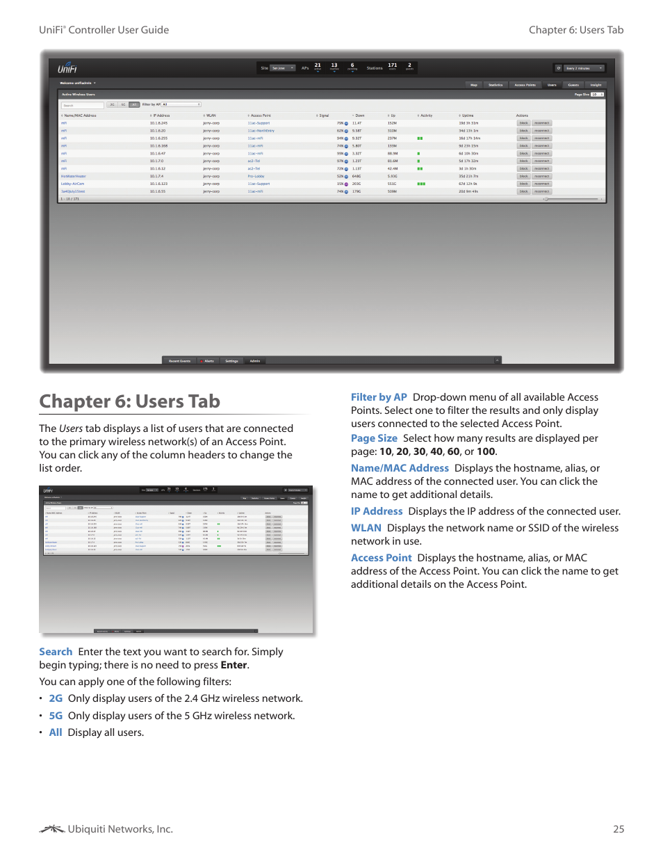 Chapter 6: users tab, Chapter 6, Users tab | Ubiquiti Networks UniF AP AC Outdoor User Manual | Page 28 / 57