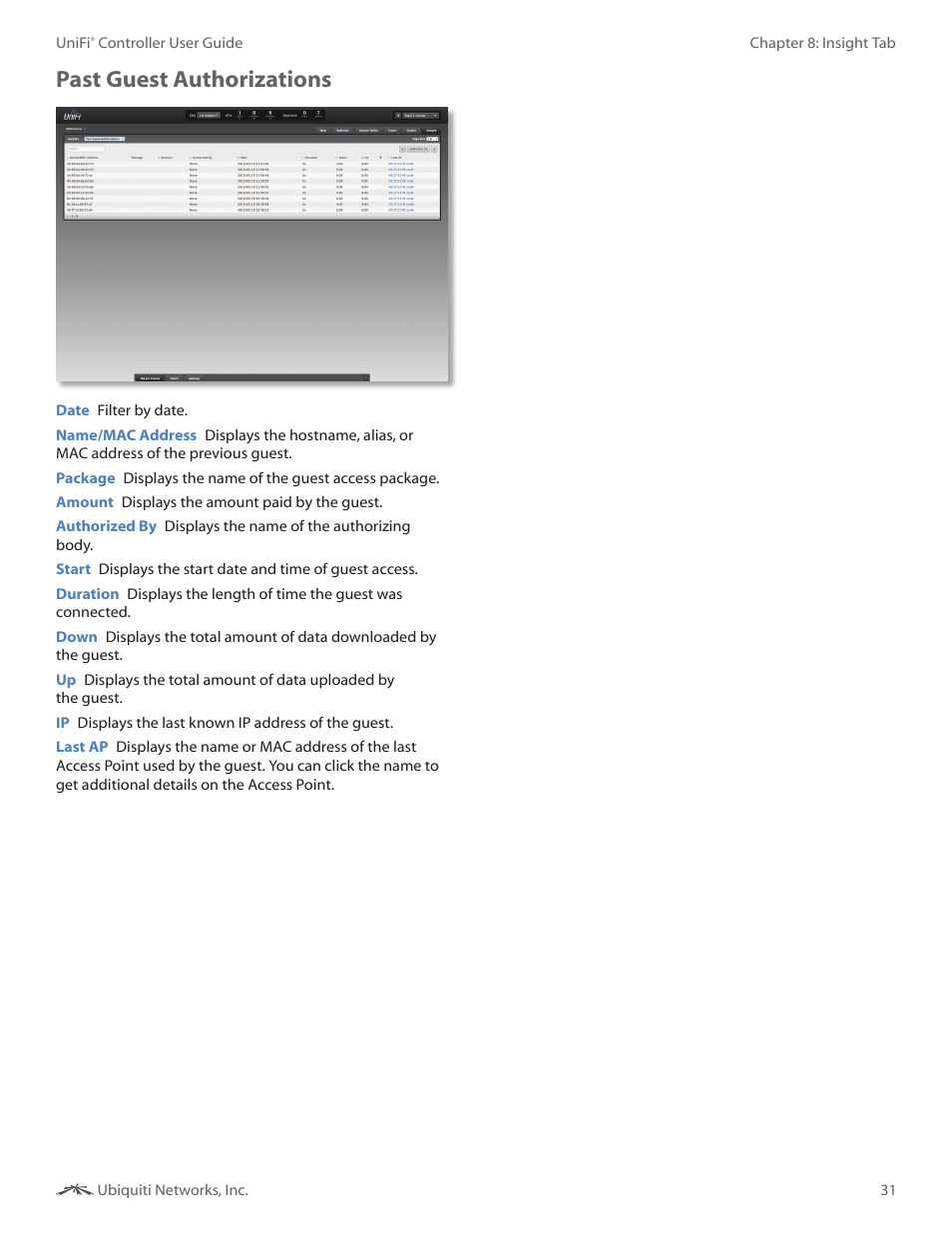 Past guest authorizations | Ubiquiti Networks UniF AP AC Outdoor User Manual | Page 34 / 57