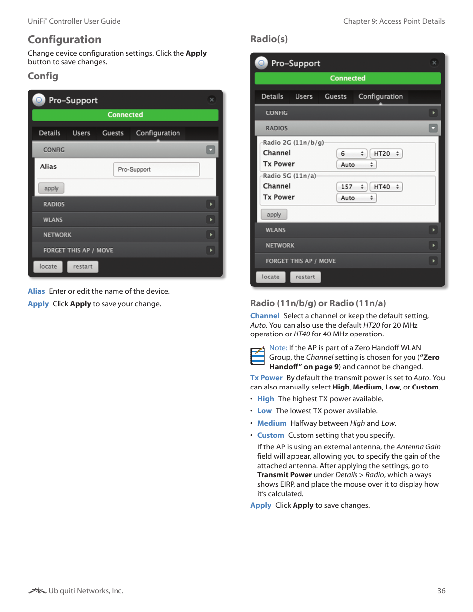 Configuration, Config, Radio(s) | Ubiquiti Networks UniF AP AC Outdoor User Manual | Page 39 / 57