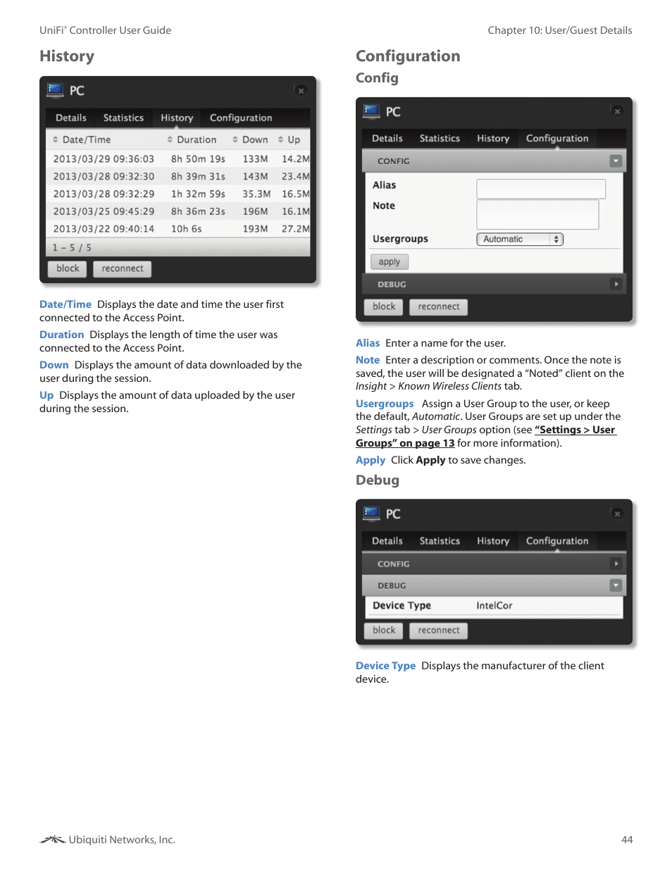 History, Configuration, History configuration | Config, Debug | Ubiquiti Networks UniF AP AC Outdoor User Manual | Page 47 / 57