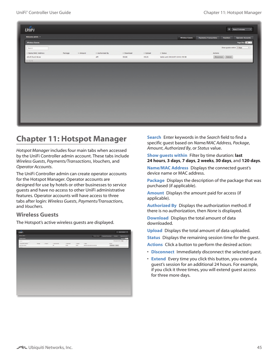 Chapter 11: hotspot manager, Chapter 11, Hotspot manager | Wireless guests | Ubiquiti Networks UniF AP AC Outdoor User Manual | Page 48 / 57