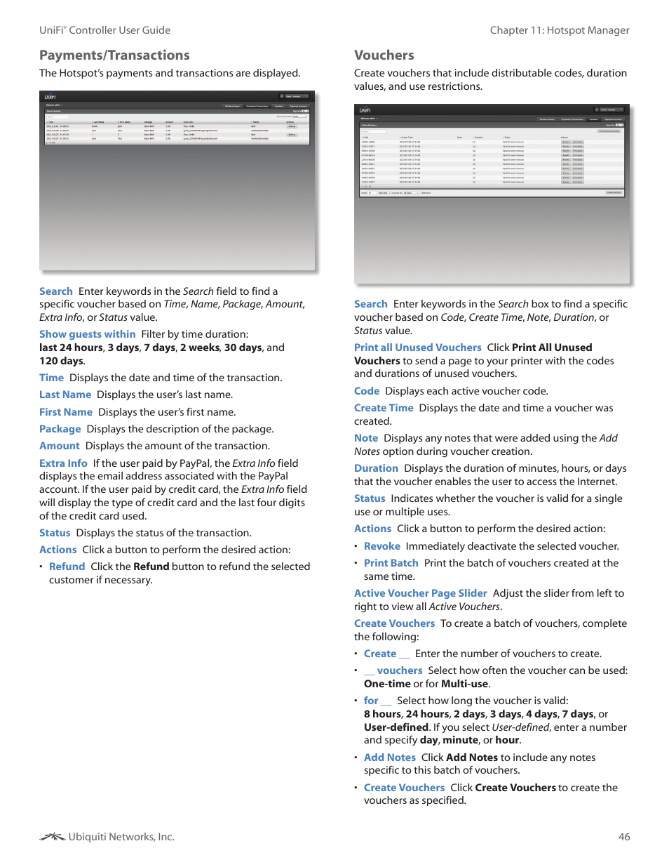 Payments/transactions, Vouchers | Ubiquiti Networks UniF AP AC Outdoor User Manual | Page 49 / 57