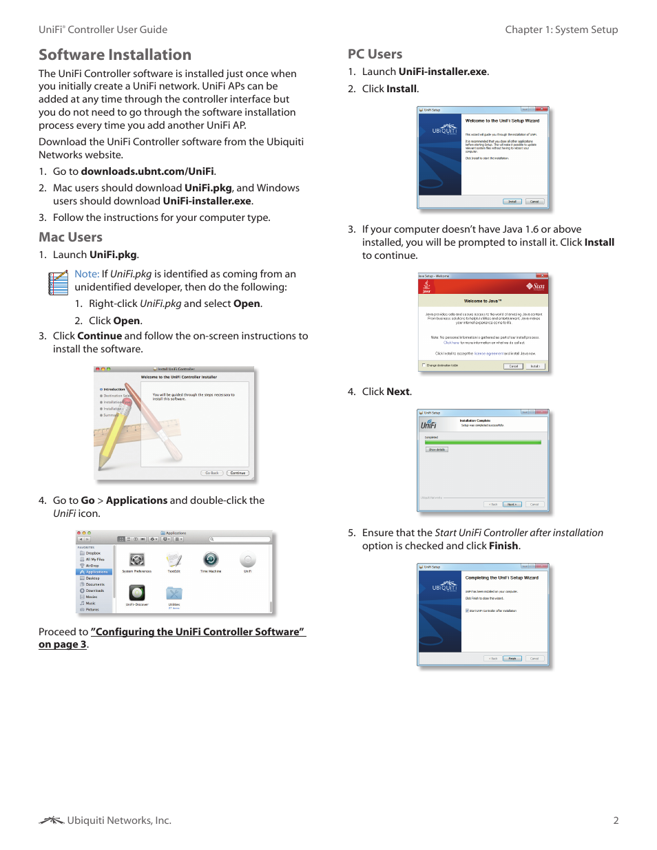 Software installation, Mac users, Pc users | Ubiquiti Networks UniF AP AC Outdoor User Manual | Page 5 / 57