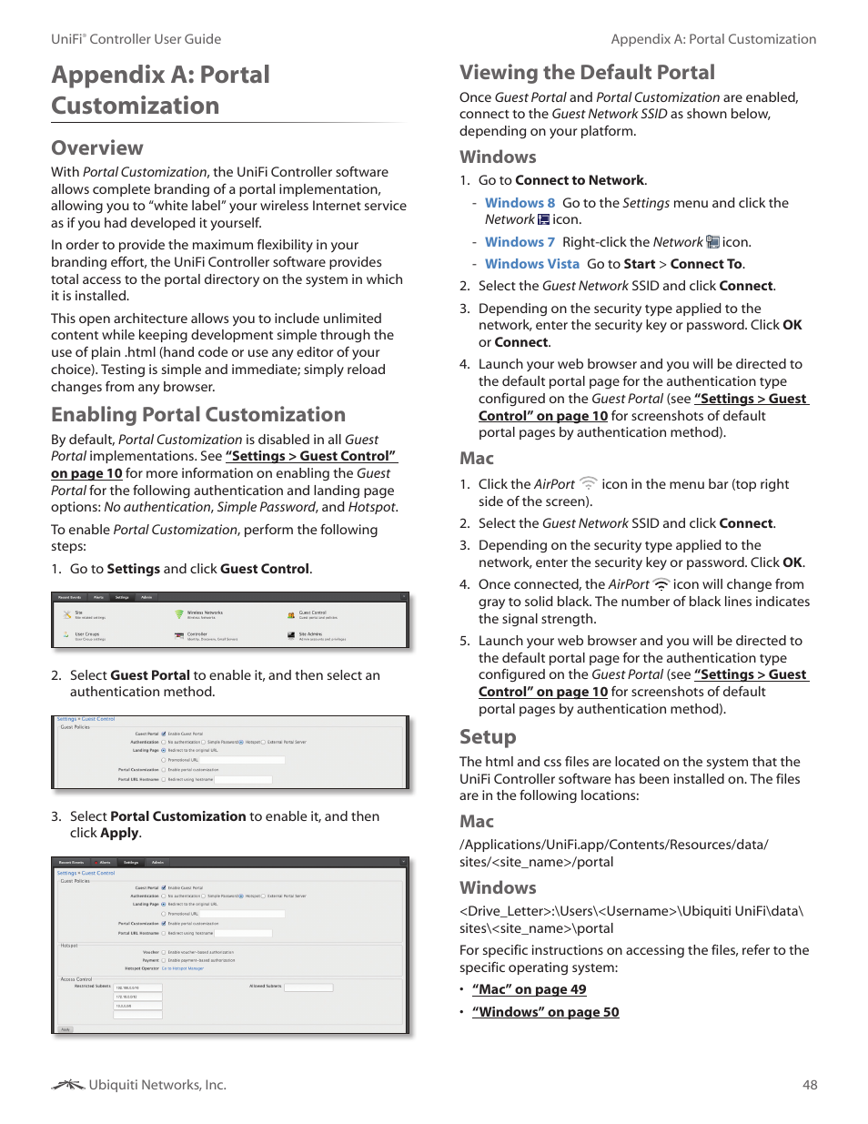 Appendix a: portal customization, Overview, Enabling portal customization | Viewing the default portal, Setup, Appendix a, Portal customization, Windows | Ubiquiti Networks UniF AP AC Outdoor User Manual | Page 51 / 57