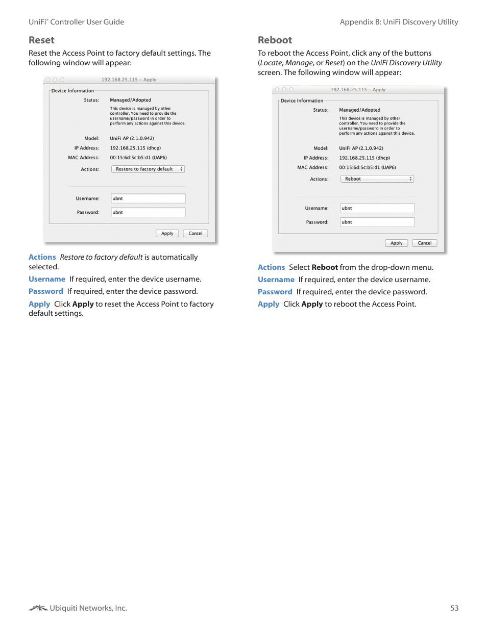Reset, Reboot | Ubiquiti Networks UniF AP AC Outdoor User Manual | Page 56 / 57