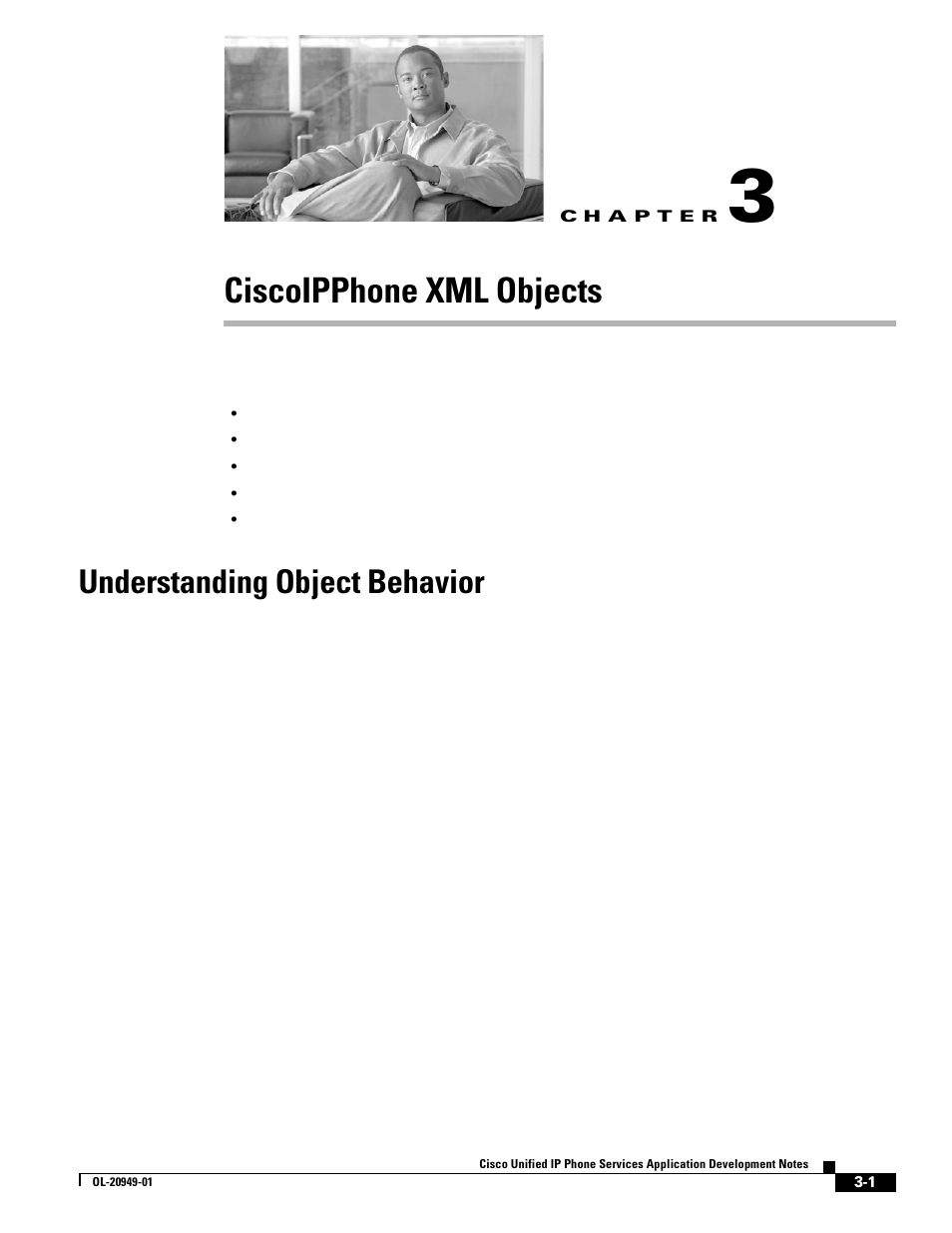 Ciscoipphone xml objects, Understanding object behavior, C h a p t e r | Chapter 3, “ciscoipphone xml objects | Cisco OL-20949-01 User Manual | Page 19 / 116