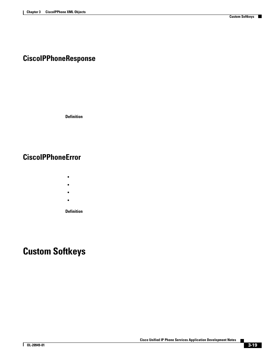 Ciscoipphoneresponse, Ciscoipphoneerror, Custom softkeys | Cisco OL-20949-01 User Manual | Page 37 / 116