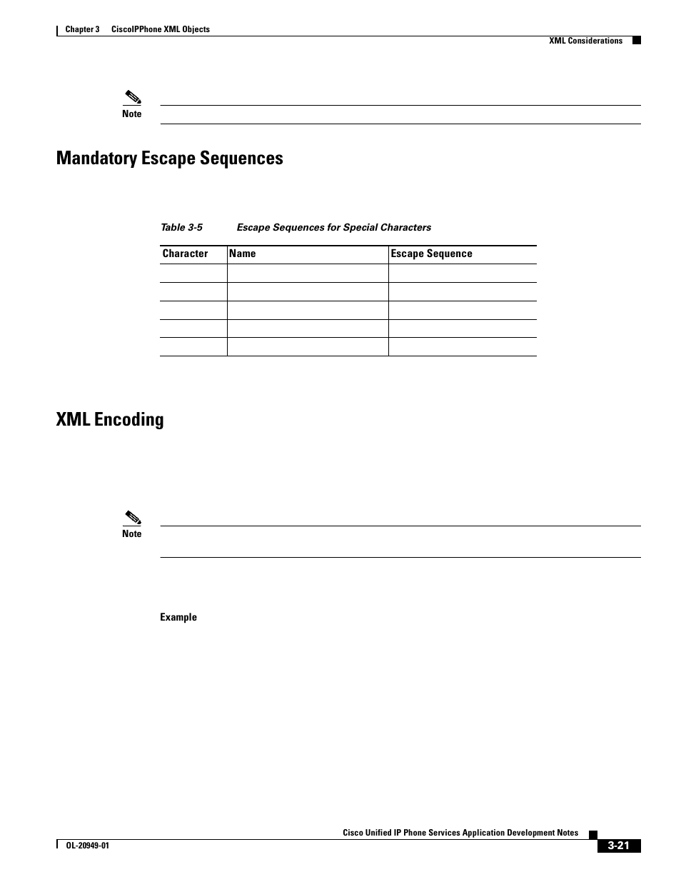 Mandatory escape sequences, Xml encoding | Cisco OL-20949-01 User Manual | Page 39 / 116