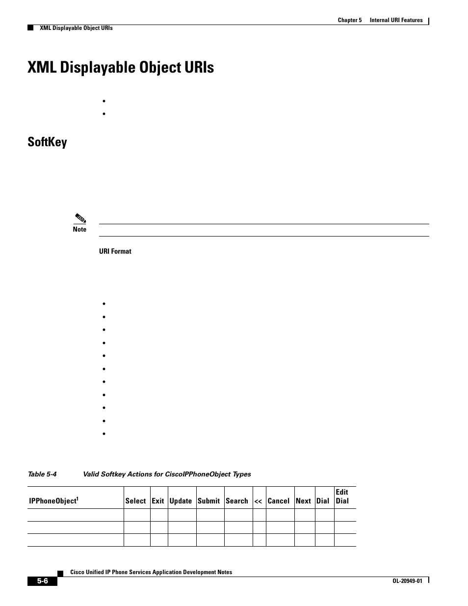 Xml displayable object uris, Softkey, Softkey” section on | Cisco OL-20949-01 User Manual | Page 54 / 116