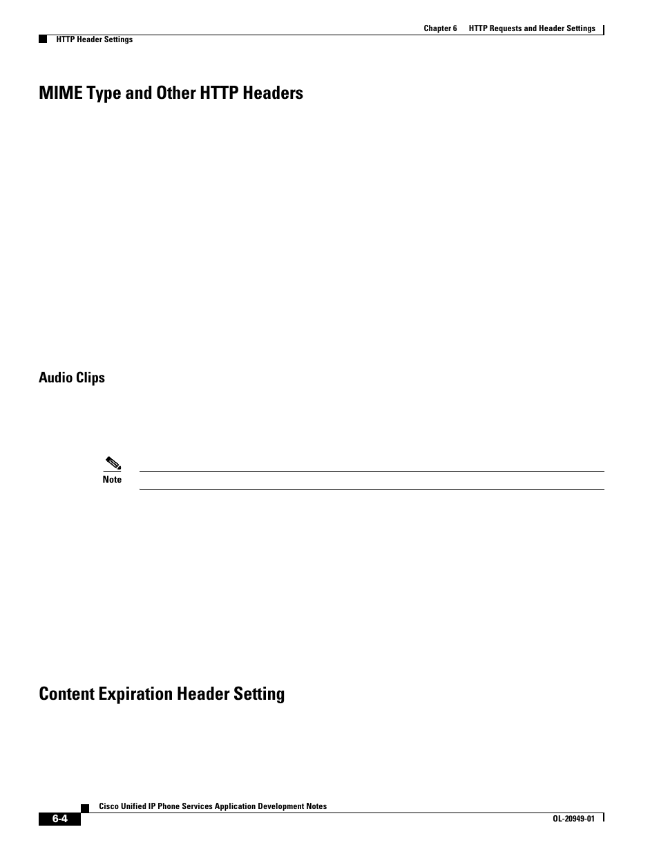 Mime type and other http headers, Audio clips, Content expiration header setting | Mime type and other | Cisco OL-20949-01 User Manual | Page 72 / 116