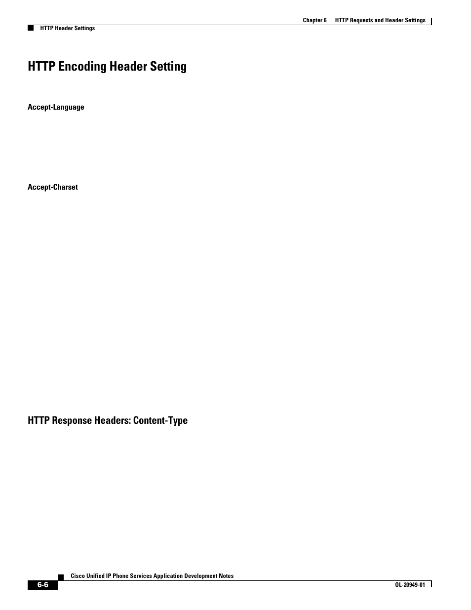 Http encoding header setting, Http response headers: content-type, Http encoding header setting” section | Cisco OL-20949-01 User Manual | Page 74 / 116