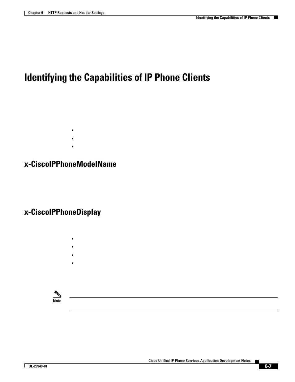 Identifying the capabilities of ip phone clients, X-ciscoipphonemodelname, X-ciscoipphonedisplay | Cisco OL-20949-01 User Manual | Page 75 / 116
