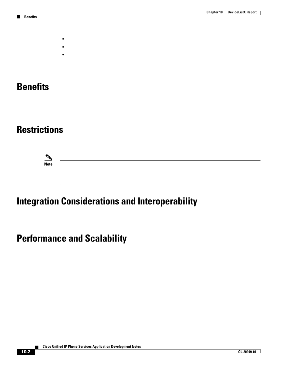 Benefits, Restrictions, Integration considerations and interoperability | Performance and scalability | Cisco OL-20949-01 User Manual | Page 90 / 116