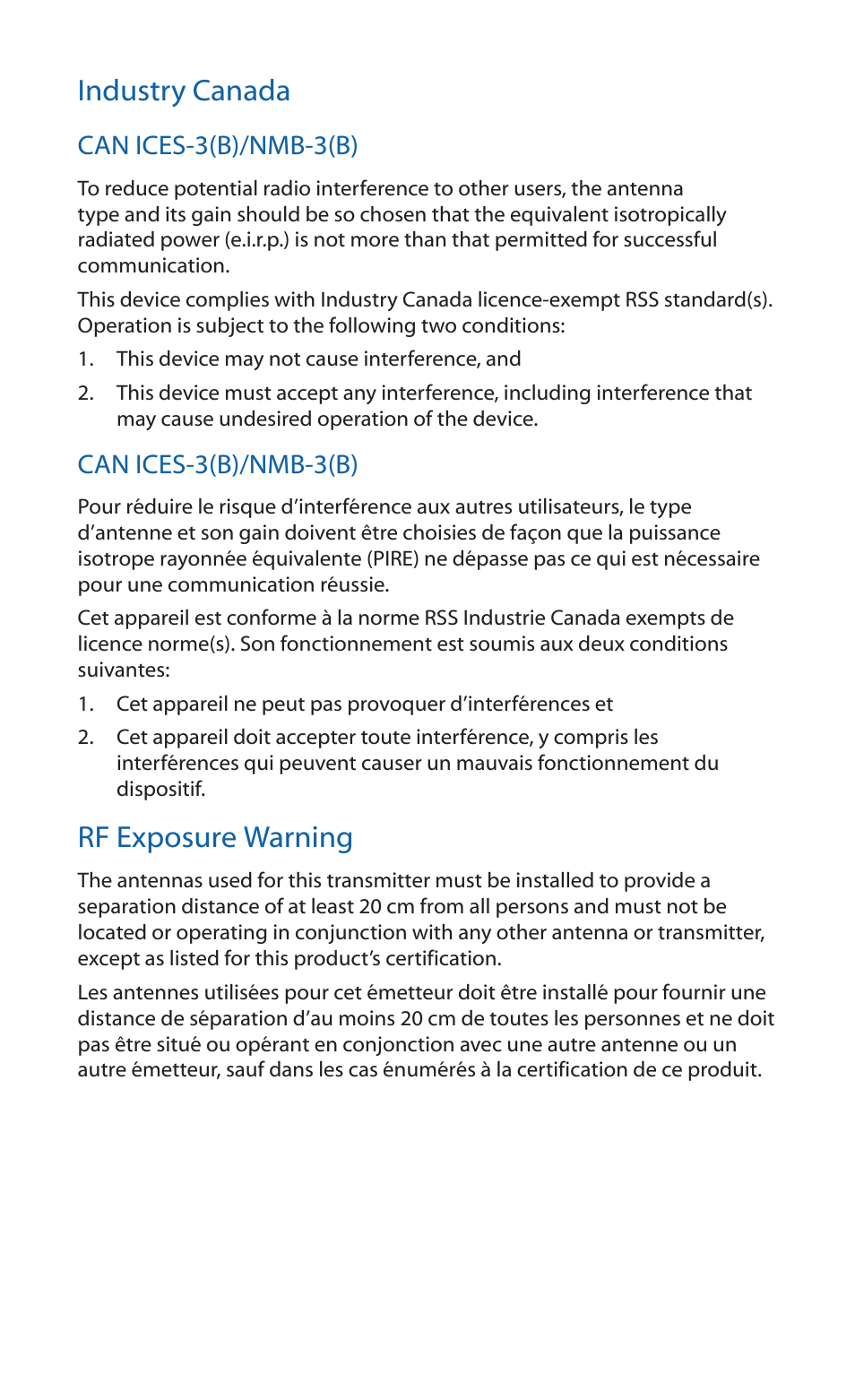 Industry canada, Rf exposure warning | Ubiquiti Networks UniF AP AC User Manual | Page 20 / 24