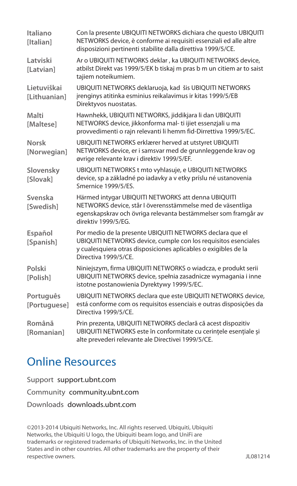 Online resources | Ubiquiti Networks UniF AP AC User Manual | Page 24 / 24