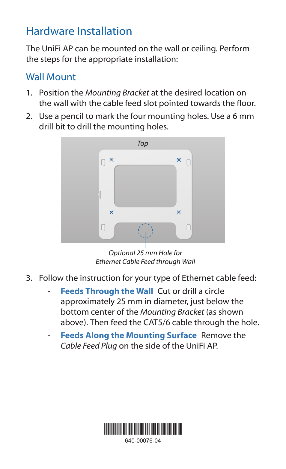 Hardware installation, Wall mount | Ubiquiti Networks UniF AP AC User Manual | Page 6 / 24
