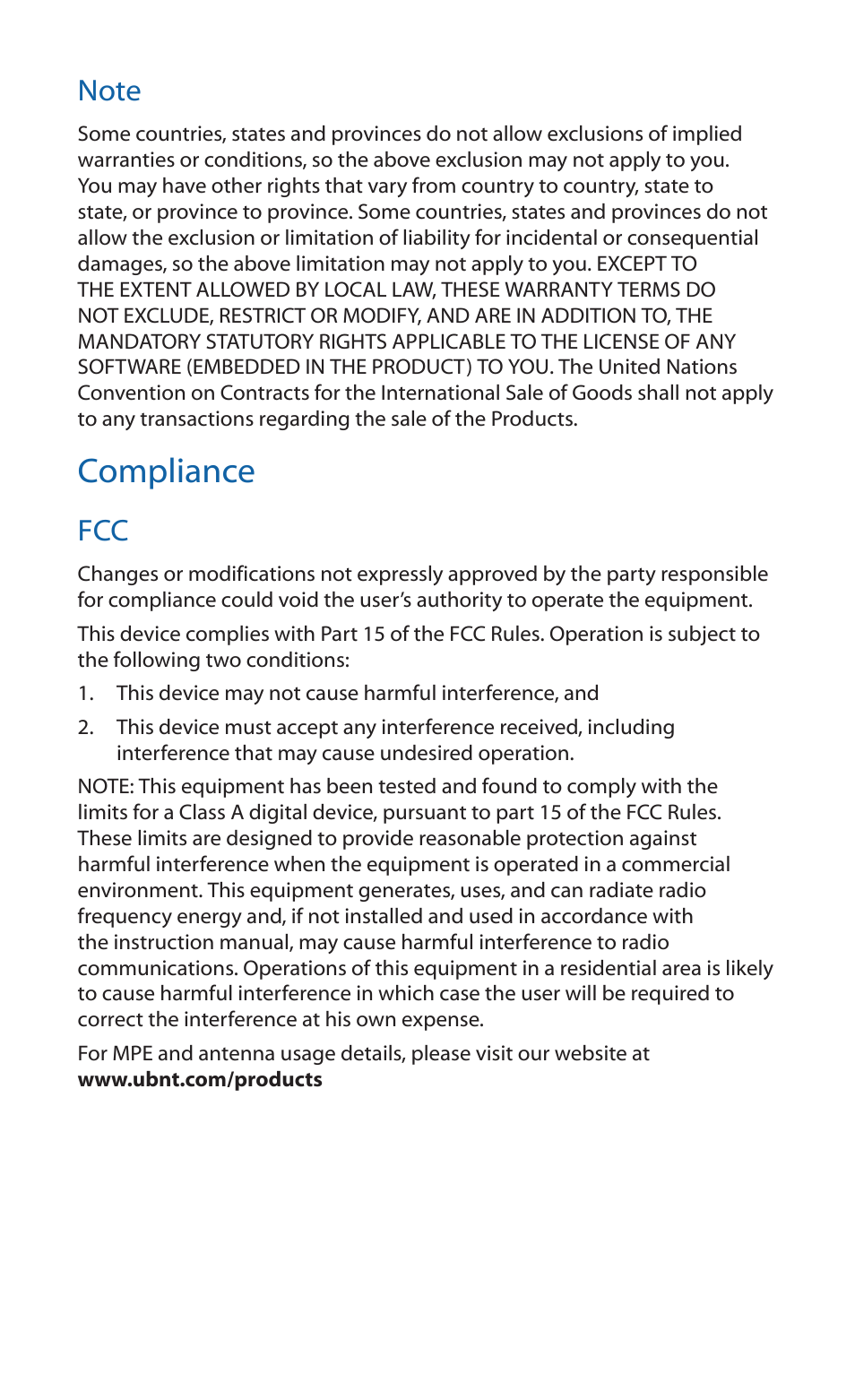 Compliance | Ubiquiti Networks UniF AP AC Outdoor User Manual | Page 19 / 24