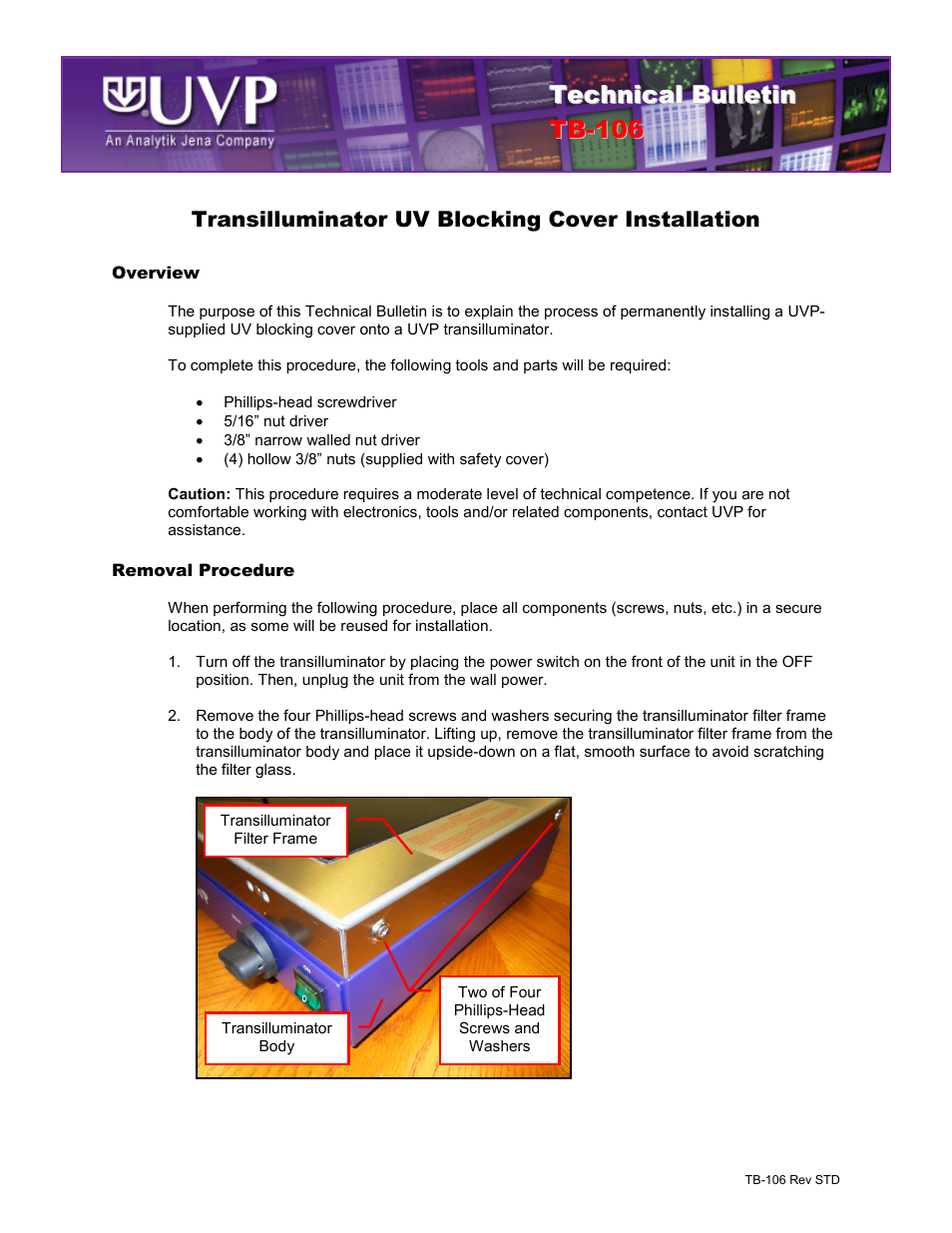 UVP TB-106  Transilluminator UV Blocking Cover User Manual | 3 pages