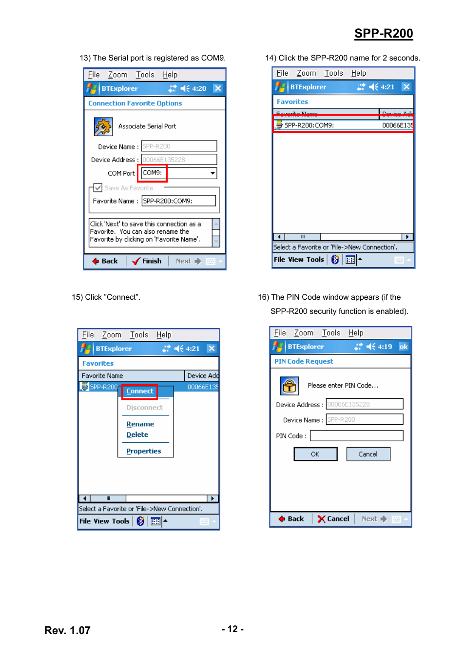 Spp-r200, Rev. 1.07 | BIXOLON SPP-R200 User Manual | Page 12 / 38