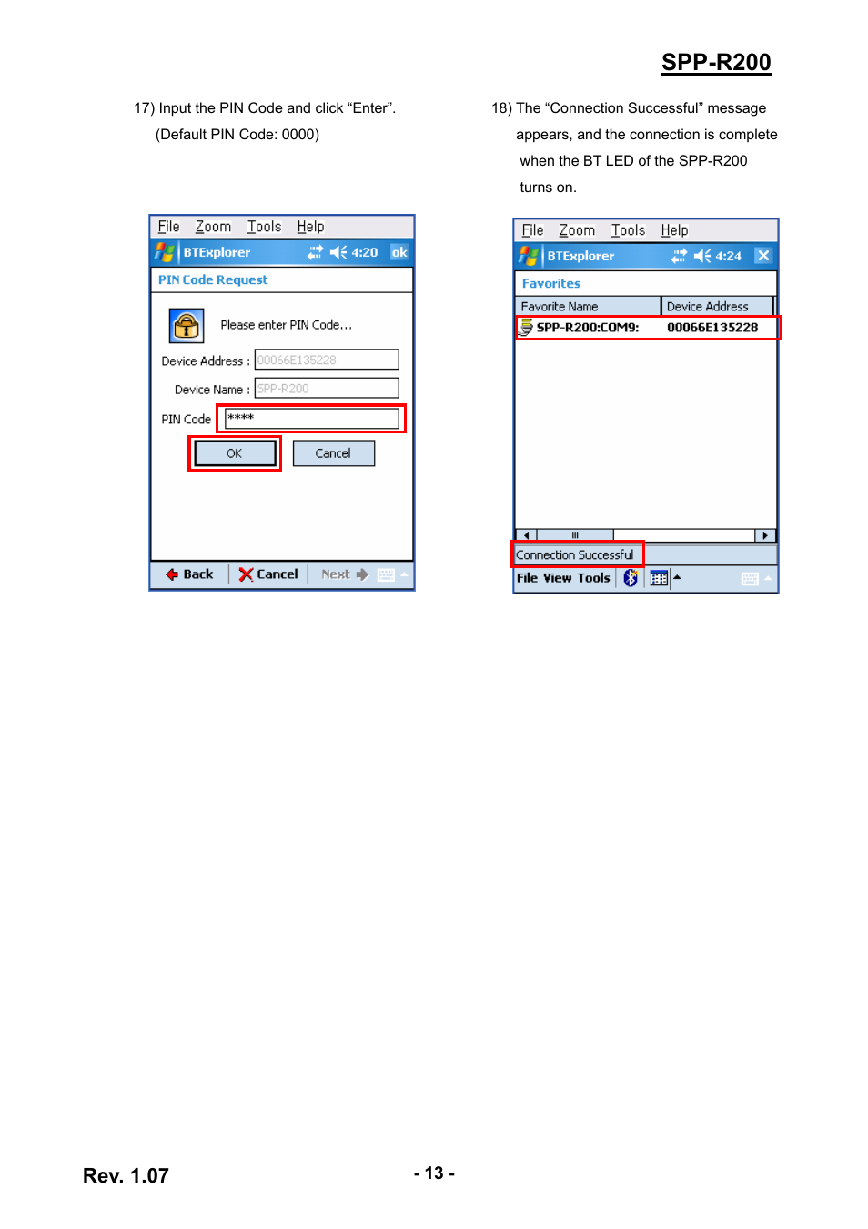 Spp-r200, Rev. 1.07 | BIXOLON SPP-R200 User Manual | Page 13 / 38