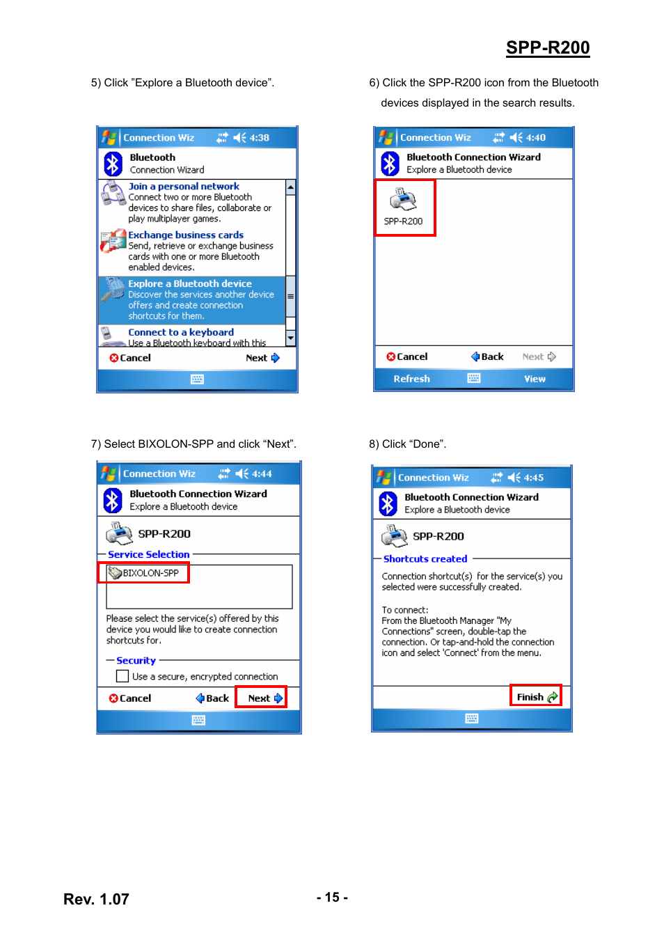 Spp-r200, Rev. 1.07 | BIXOLON SPP-R200 User Manual | Page 15 / 38