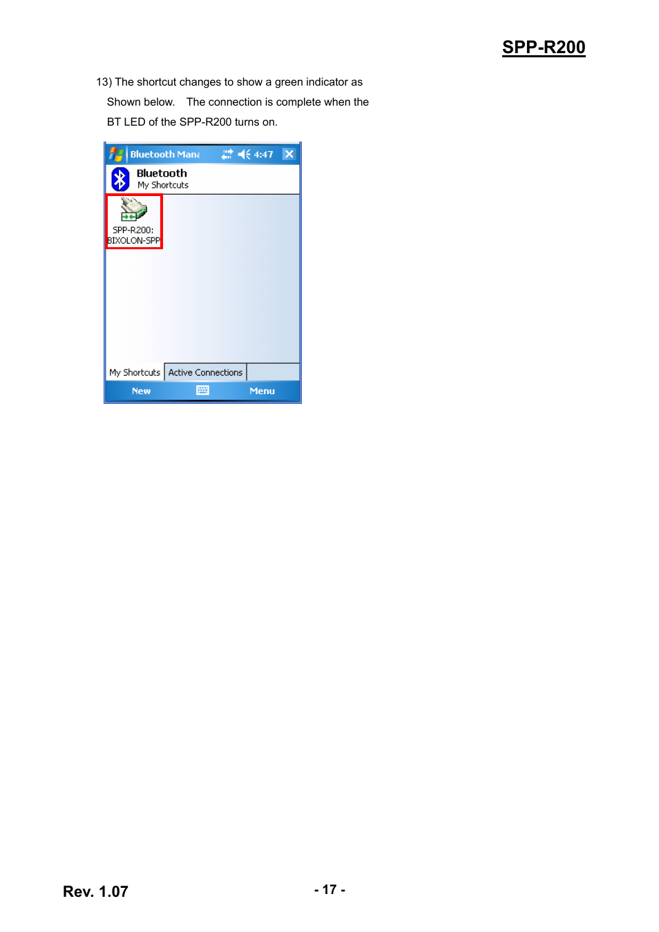 Spp-r200, Rev. 1.07 | BIXOLON SPP-R200 User Manual | Page 17 / 38