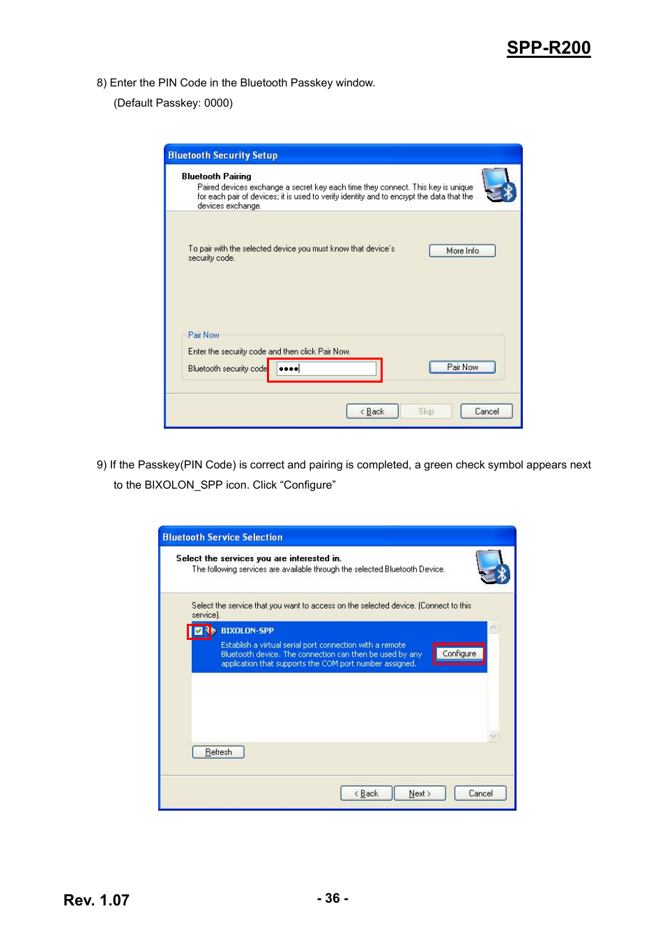 Spp-r200, Rev. 1.07 | BIXOLON SPP-R200 User Manual | Page 36 / 38