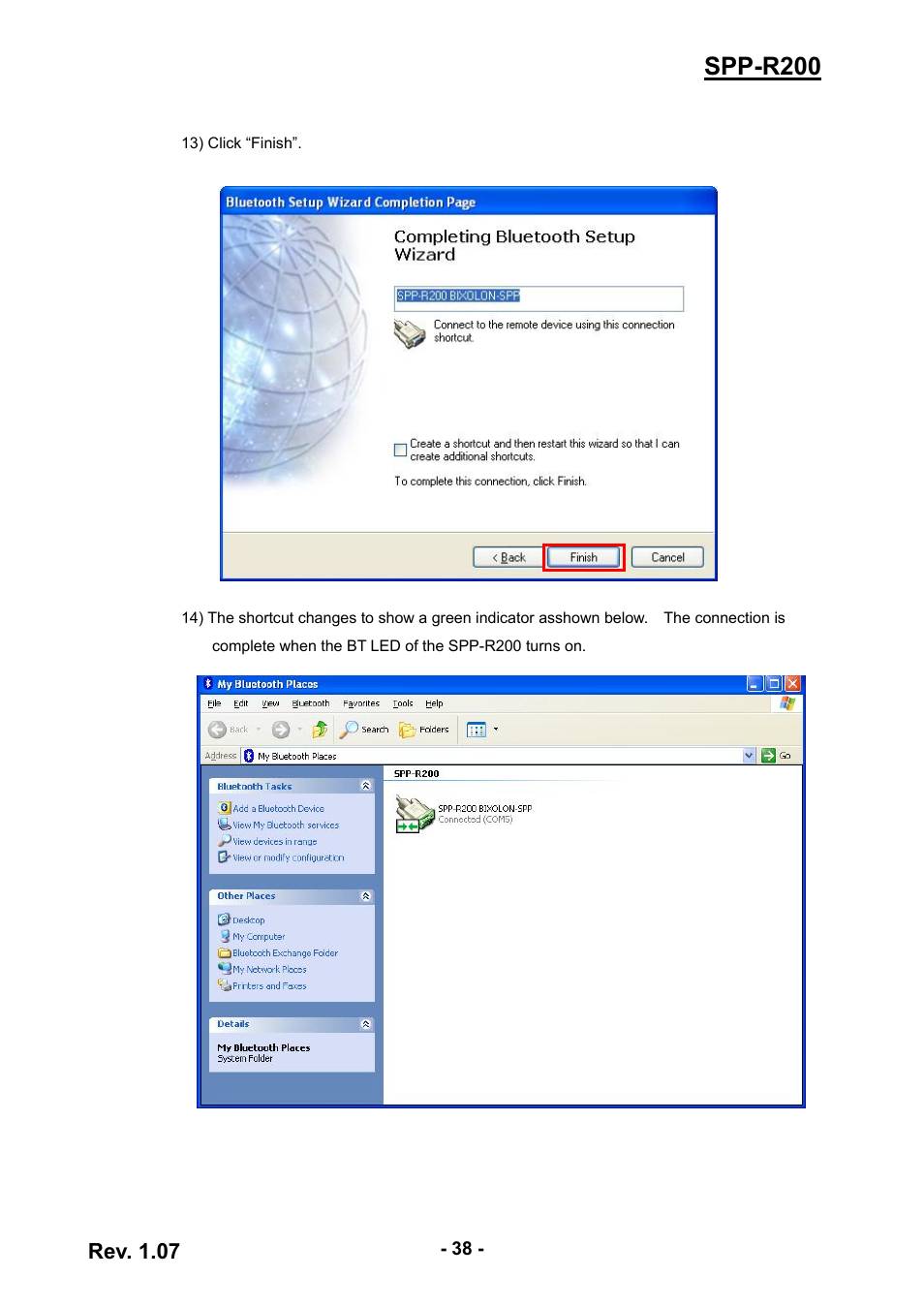 Spp-r200, Rev. 1.07 | BIXOLON SPP-R200 User Manual | Page 38 / 38